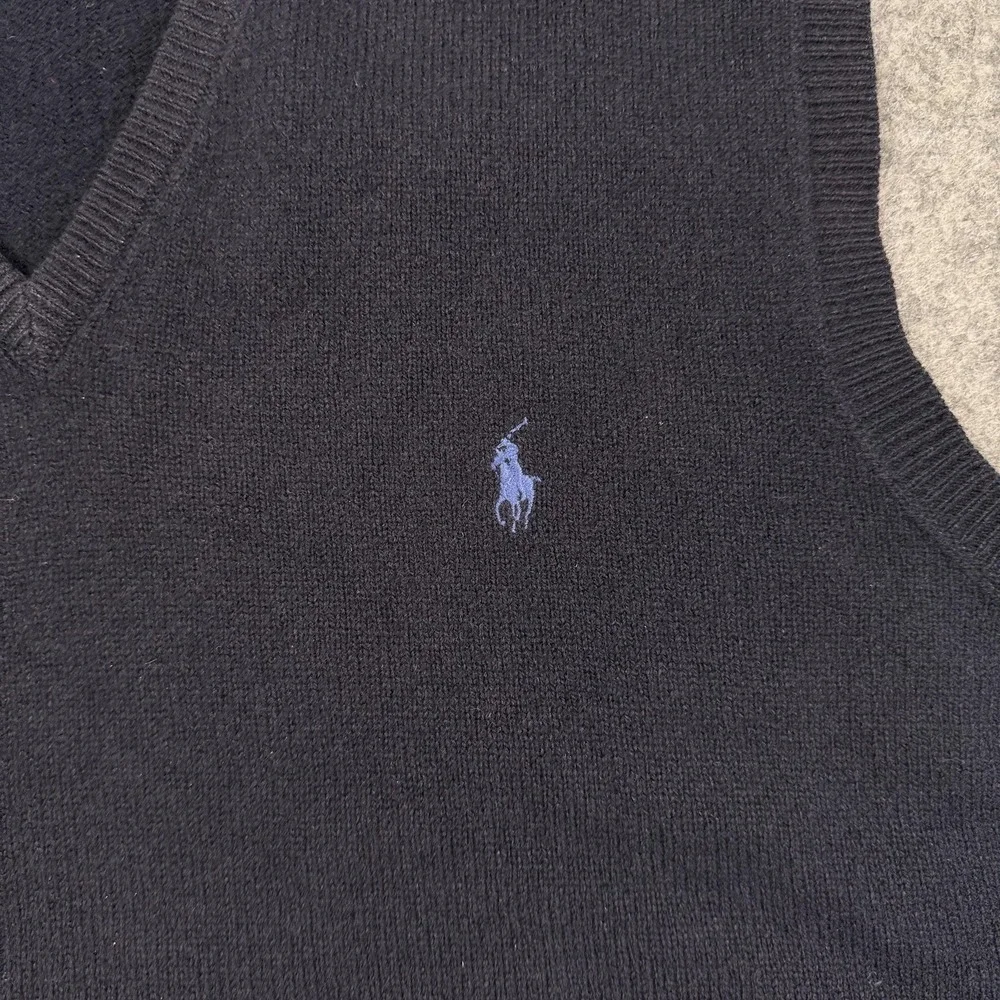 Polo Ralph Lauren Sweater Vest Mens‎ Large Navy 100% Lambswool V Neck Knit Logo